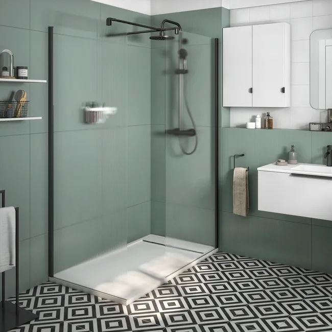 Paroi de douche à l'italienne verre rainuré, l.88 cm, Ep.8 mm noir