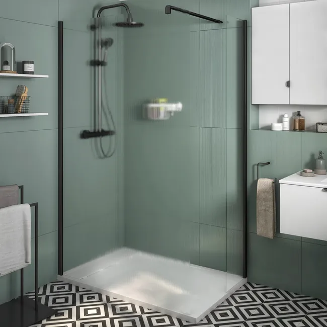 Paroi de douche à l'italienne verre rainuré, l.88 cm, Ep.8 mm noir – Image 5