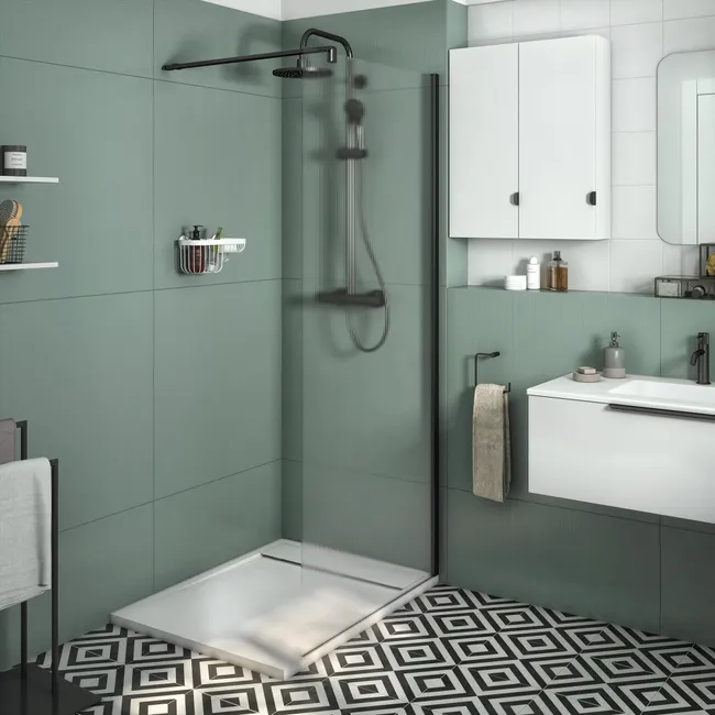 Paroi de douche à l'italienne verre rainuré, l.88 cm, Ep.8 mm noir – Image 4