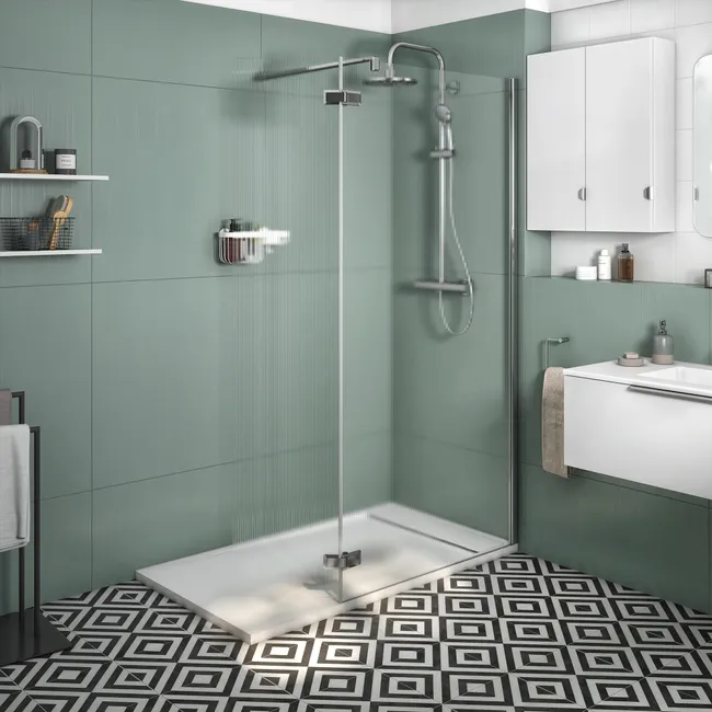 Paroi de douche à l'italienne verre rainuré, l.100+40 cm, Ep.8 mm chromé