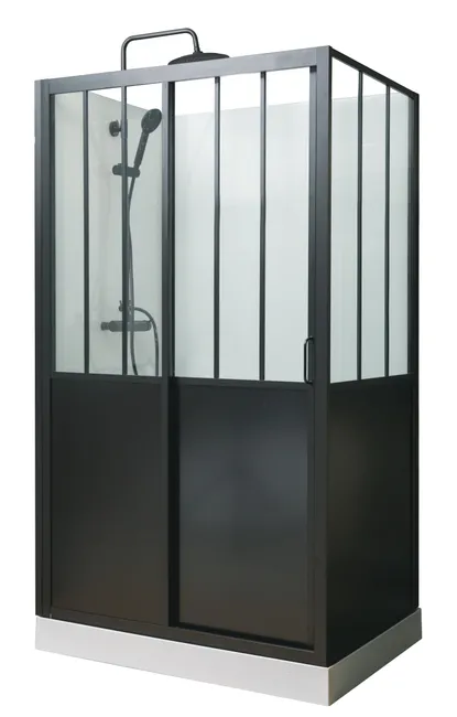 Cabine de douche d'angle industrielle L.120 x l.90 cm noir – Image 4