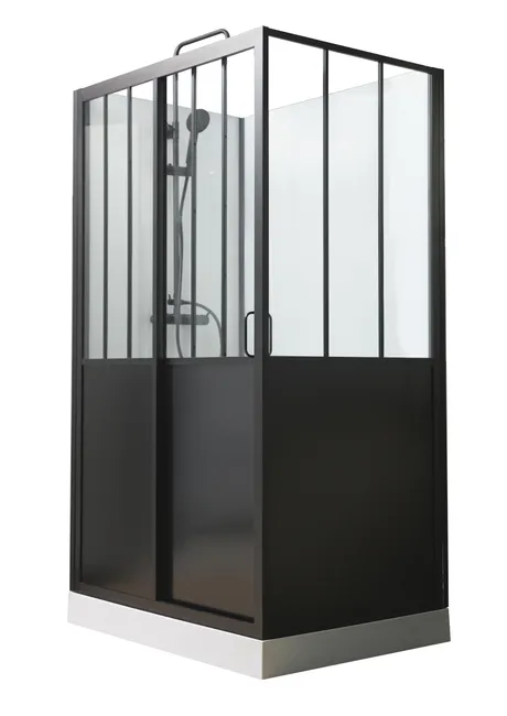 Cabine de douche d'angle industrielle L.120 x l.90 cm noir – Image 3