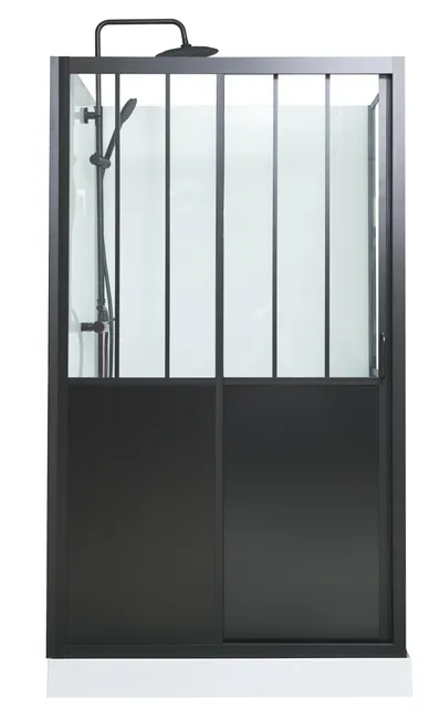 Cabine de douche d'angle industrielle L.120 x l.90 cm noir – Image 2