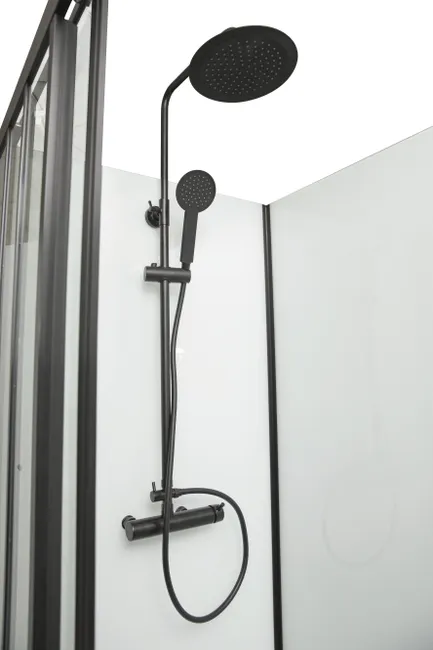 Cabine de douche d'angle industrielle L.120 x l.90 cm noir – Image 6